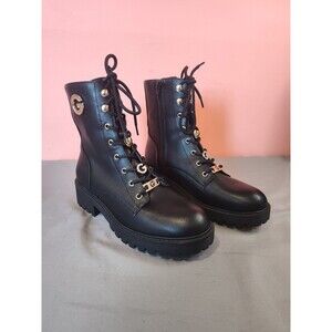 Women's G by Guess Lace Up Charm Combat Style Boots Black US 8.5